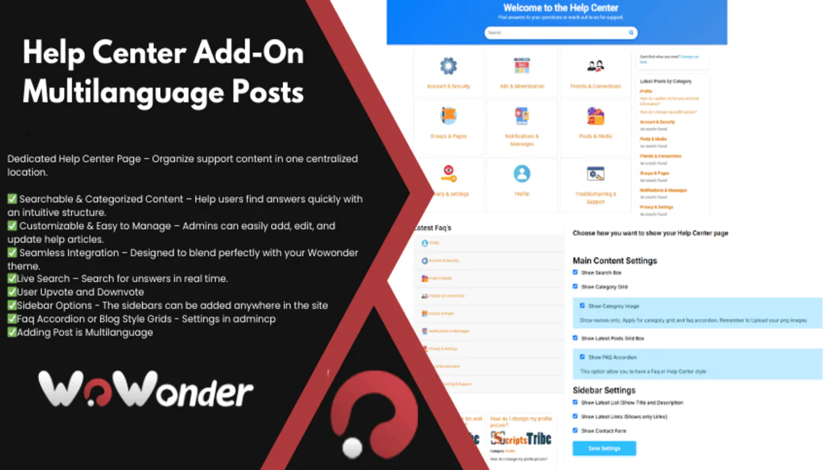 Help Center Wowonder Add-On