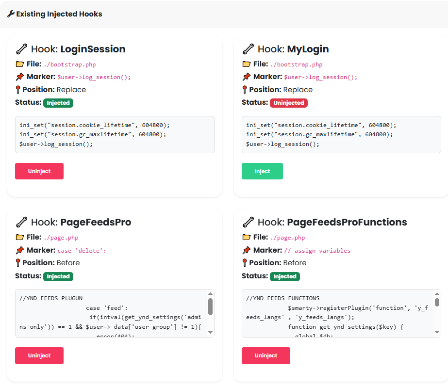 How to use the "Manage PHP Hooks" in Plugin System and not worry about modification override ever again